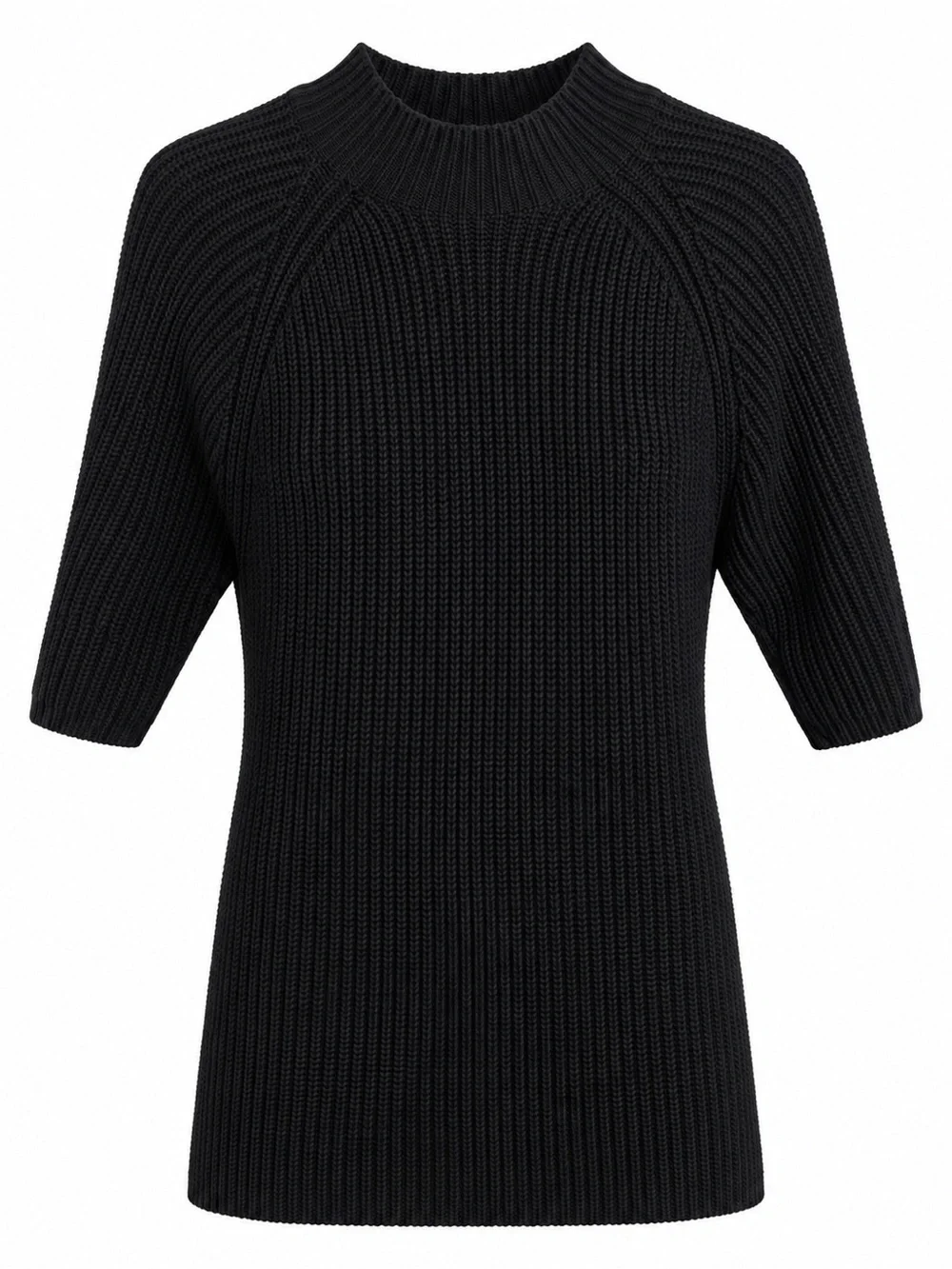 Michael Kors Black Ribbed Knit Sweater Top Women’s L Mock Neck 3/4 Sleeve